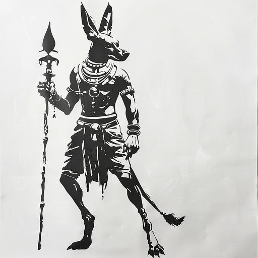 Anubis in warrior stance stencil drawing