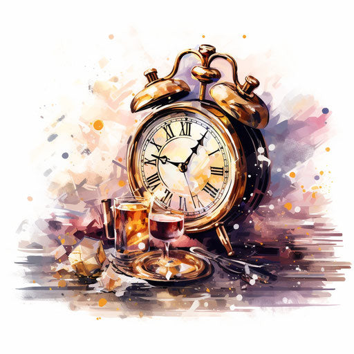 New Years Eve clipart in the style of Oil painting, on a white background