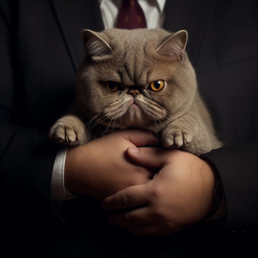 Exotic shorthair cat held by its owner
