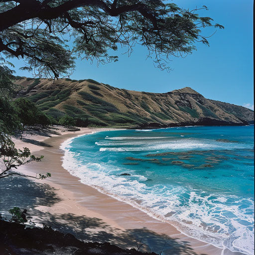 Hanauma Bay with perfect wave curls and clear skies
