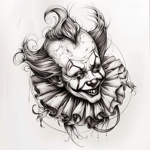 Art nouveau clown tattoo on white background