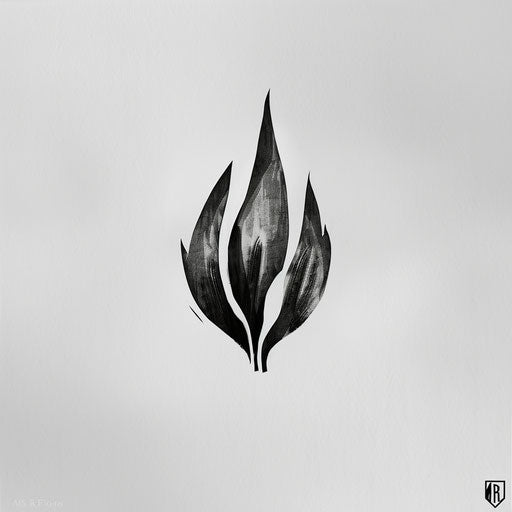 Minimalistic flame tattoo concept in black and grey