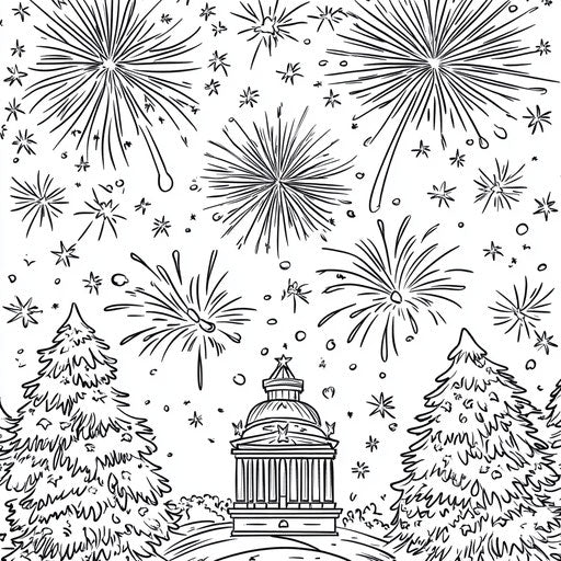Festive New Year party with fireworks, Teagan White style, coloring page