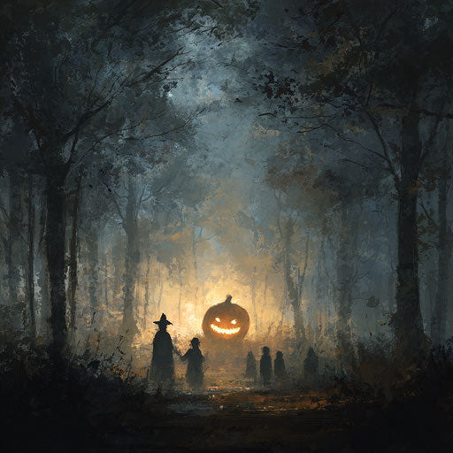 Mysterious Forest: Glowing Pumpkin and Ominous Shadows