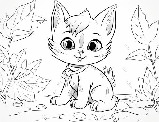 Cat eats leaves with leaves coloring page, konica auto s3 style