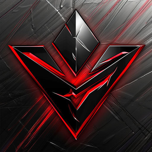 Sporty logo for YouTuber with sharp angles and vibrant red and black colors, on a metallic background