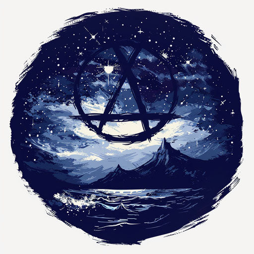 Serene tattoo sketch with anarchy symbol in dark starry sky