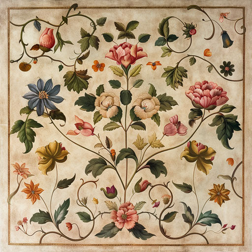 Botanical chest piece with vines and flowers, Maria Sibylla Merian style