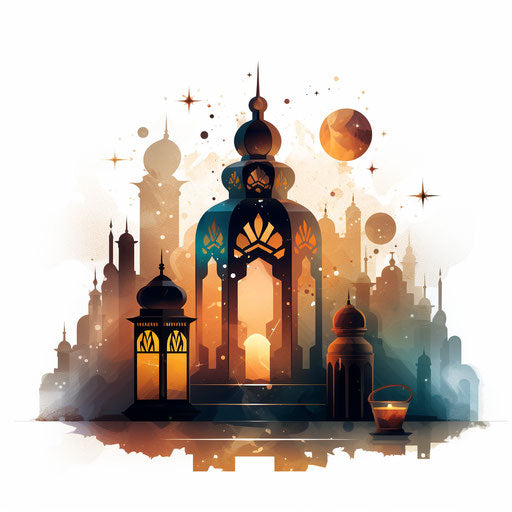 Ramadan clipart in the style of Chiaroscuro Art, on white background