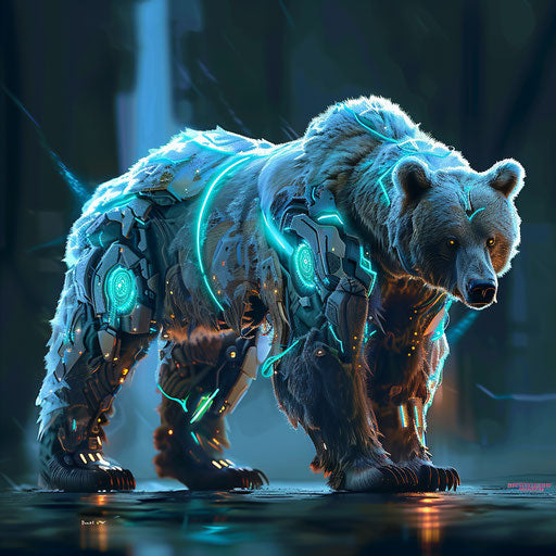 Cybernetic bear in a dystopian future