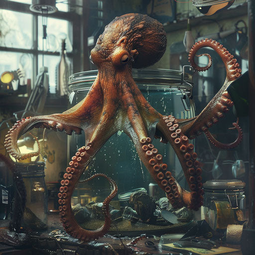 Octopus solving puzzles in an aquarium