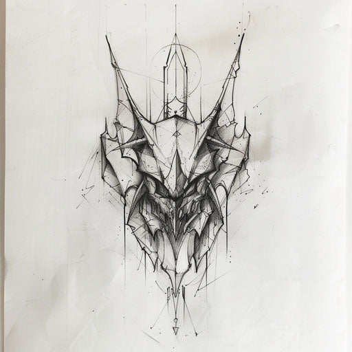 Graphic tattoo sketch of a Batok design with sharp lines and a clean, modern look