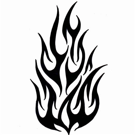 Tribal flame in black lines on white canvas