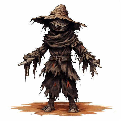 Scarecrow drawing in the style of Chiaroscuro Art, on white background