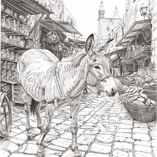 Donkey in Ancient Marketplace