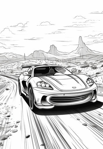 Comic art car coloring page, driver's door open, exotic