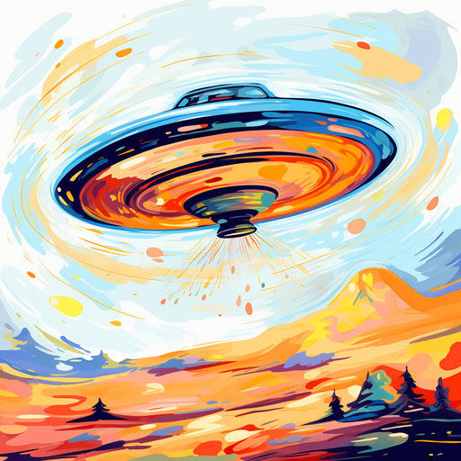UFO clipart in the style of Impressionistic Art, on white