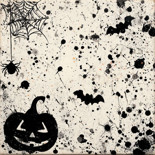 Dynamic Black Paint Splatters and Bat Silhouettes