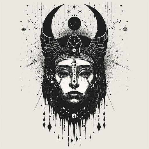 Pharaoh mask, vector illustration in the style of Rupi Kaur