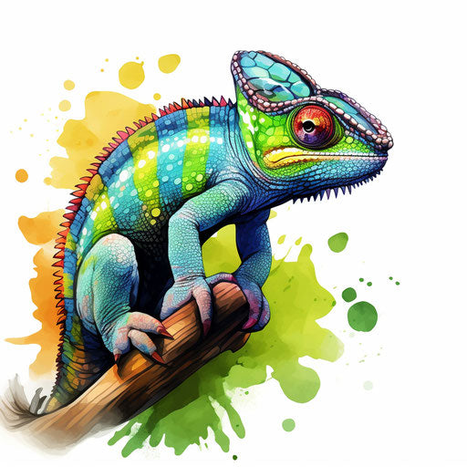 Chameleon clipart in the style of Watercolor Art, on a white background