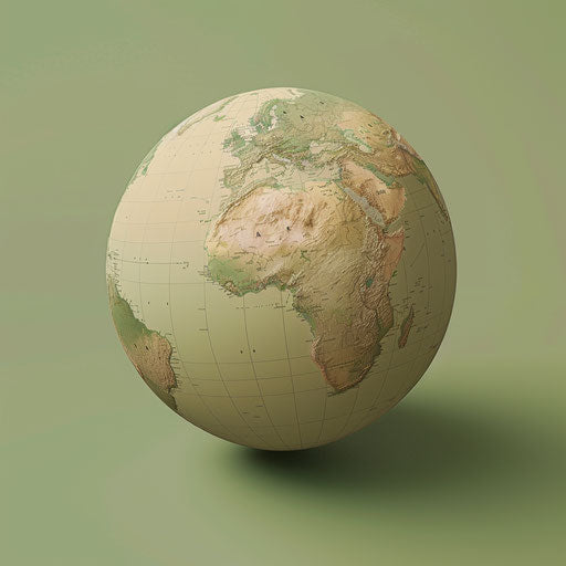 Realistic globe clipart on flat, muted olive background