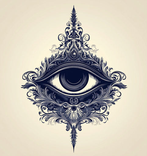 Eye of all seeing in ornate style in black and navy