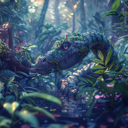 Titanoboa in a whimsical jungle setting