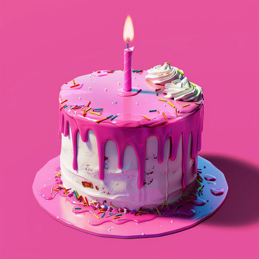 Birthday cake clipart on bright magenta background