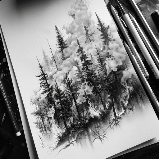 Epic forest fire tattoo design