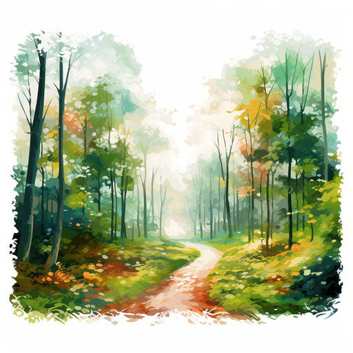 Forest clipart in the style of Impressionistic Art, on white background