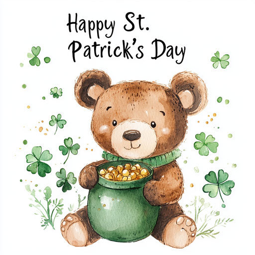 St. Patrick's Day bear with pot of gold, Happy St. Patrick's Day