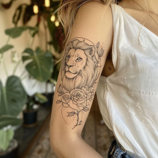 Detailed lion tattoo on the bicep