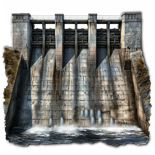 Realistic dam clipart on white background with detailed textures
