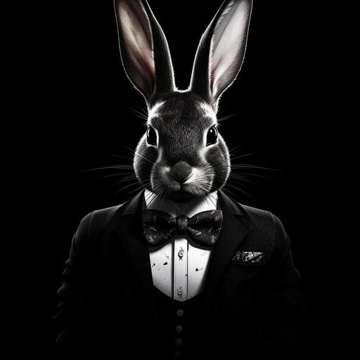 Rabbit with bow tie, graphic design poster art gothicpunk