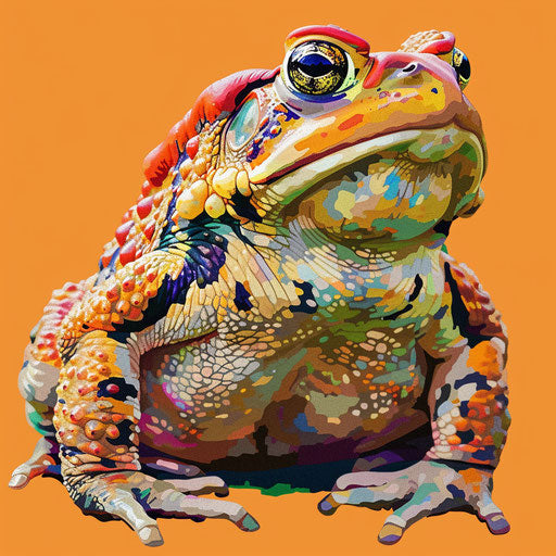 Realistic style toad clipart with flat random color background