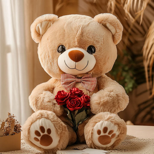 Cute teddy bear with roses and bow tie