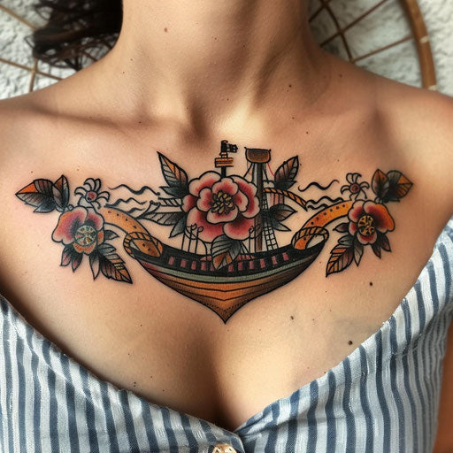 Classic nautical chest tattoo for women