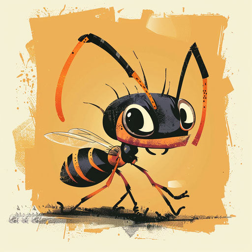 Flat stylized tattoo sketch of a cartoonish ant