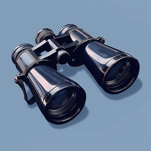 Realistic binoculars clipart on flat indigo background