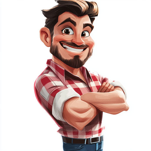 Humorous caricature of a male teacher with exaggerated human characteristics