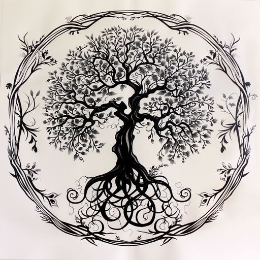 Art nouveau inspired tree of life tattoo on white paper