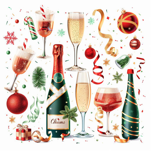 Photo-realistic Christmas party clipart on flat white background