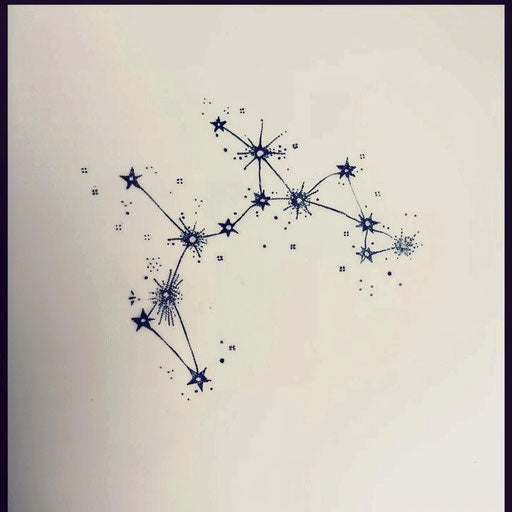 Sketch of celestial Cancer constellation tattoo with twinkling stars scattered