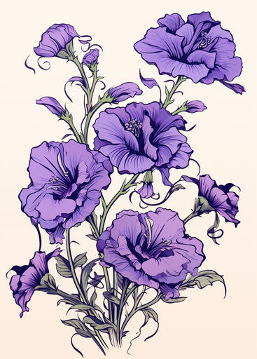 Purple vintage-style flower - Ukiyo-e, tattoo, sculpted
