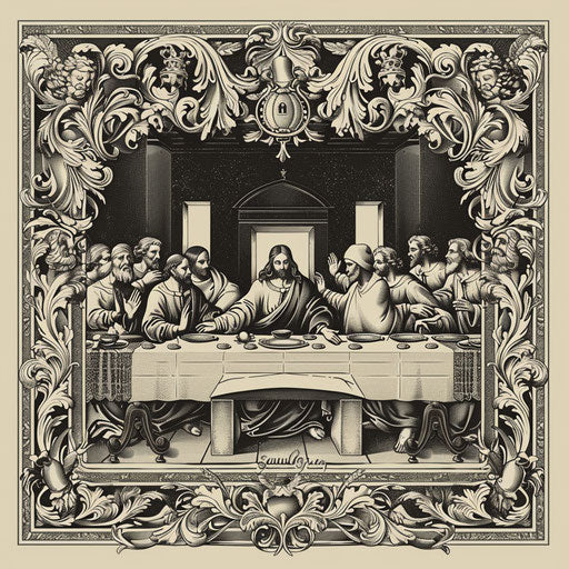 Vintage flat tattoo sketch of the Last Supper with sepia tones