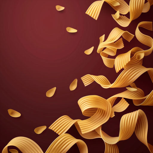 Pasta on deep maroon flat backdrop with dynamic shadows