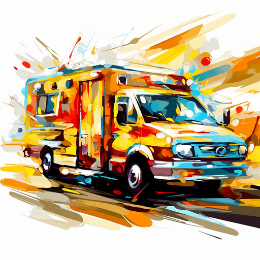 Ambulance in the style of Impressionistic Art, on white background