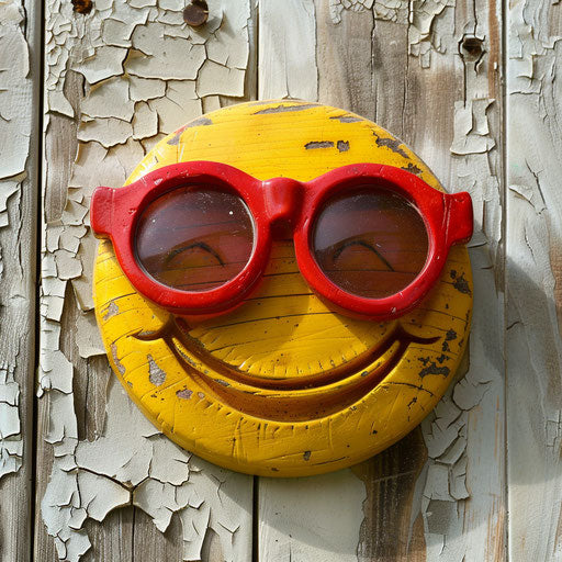 Smiley face with red sunglasses for Instagram stock photo, in the style of outlandish energy