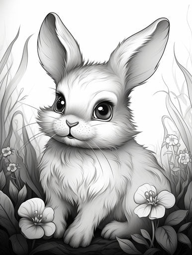 Pages of coloring cute Easter baby rabbit spring