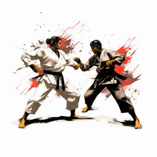 Taekwondo clipart in the style of Chiaroscuro Art, on a white background